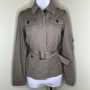 Dekker London Field Jacket 4 Womens Brown Embroidered Belted Utility 100% Cotton